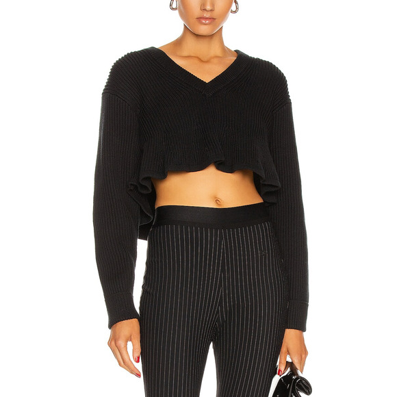 Alexander Wang 'Cropped' Black V Neck Sweater Size XS